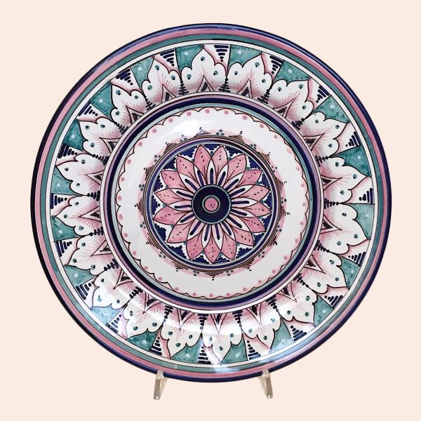 SET OF DINNER PLATES CM.28D. DESIGN: LIGHT PINK AND SEAWATER GREEN - GEOMETRIC